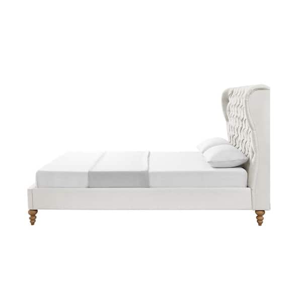 Rustic Manor Cream White Belrose Linen Twin Bed Frame with