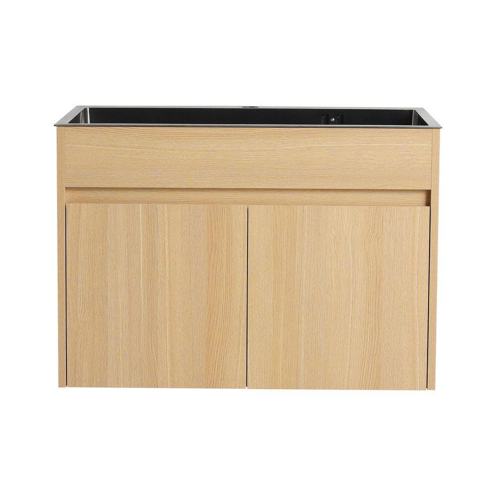 28 in. Wall-Mounted Oak Bath Vanity with Gun Gray Stainless Steel Top Unassembled price history on PriceWatchPro
