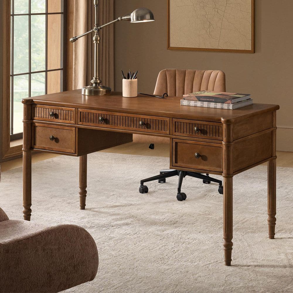 JAYDEN CREATION Roland 55 in. Rectangular Walnut Desk with