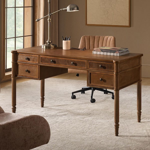 Roland 55 in. Rectangular Walnut Desk with Charging Station and Cable Management