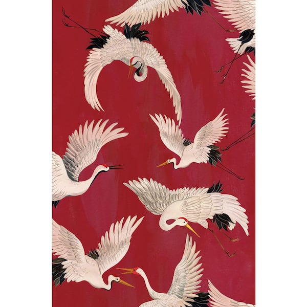 Burgundy Cranes in Flight Print Non Woven Non-Pasted Textured Wallpaper 57 sq. ft.
