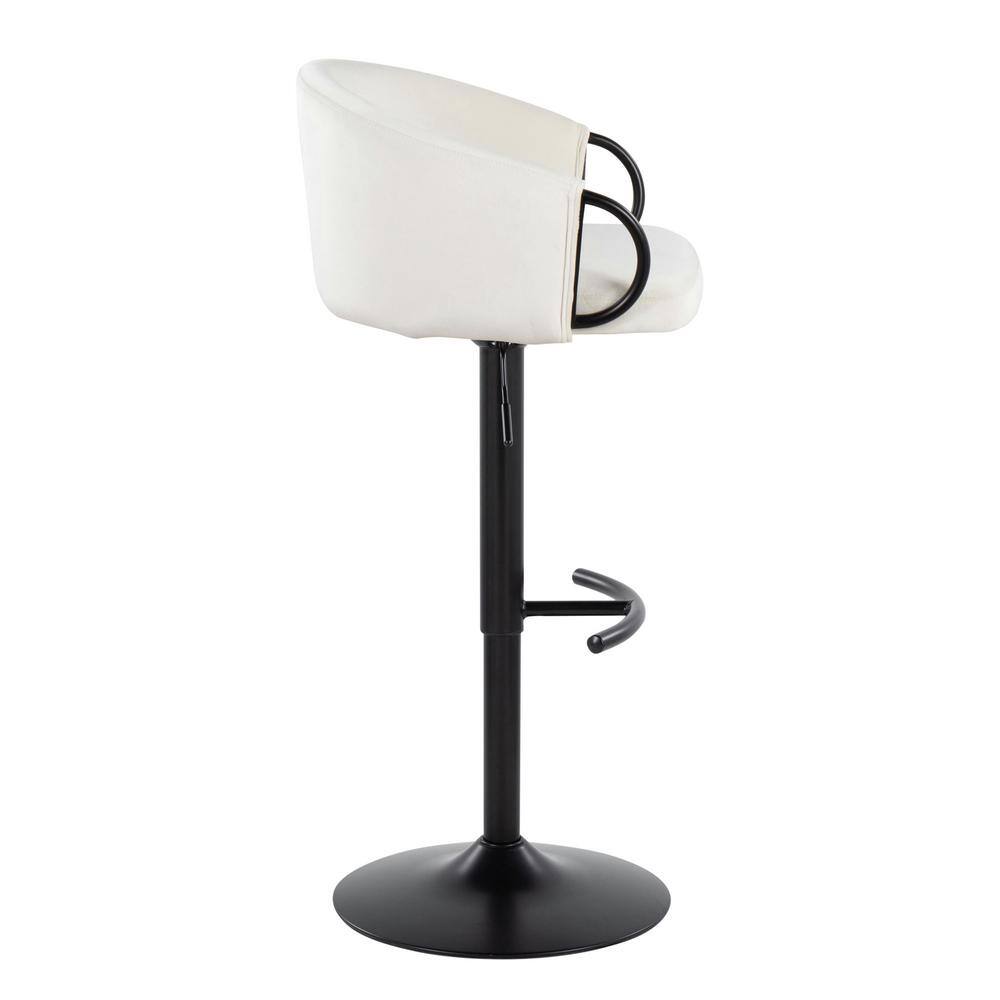 Set of 2 Adjustable Black Metal and Cream Velvet Swivel Barstools