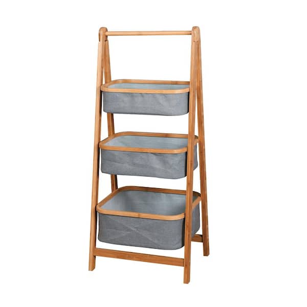 Tileon 3-Tier Bamboo Bath Storage Basket Rack
