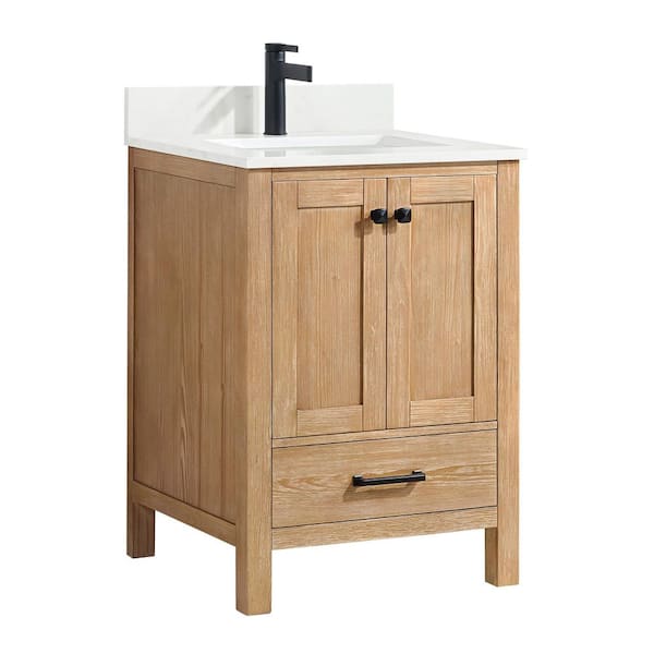 Shannon 24 in. W x 22 in. D x 34 in. H Single Bath Vanity in Fir Wood Brown with White Composite Stone Top