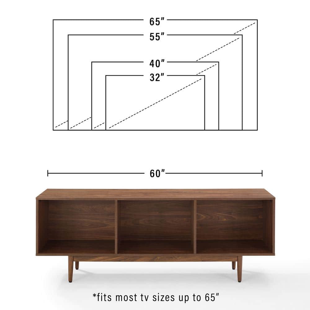 Liam Mid-Century Walnut Record Storage Console Cabinet 60"
