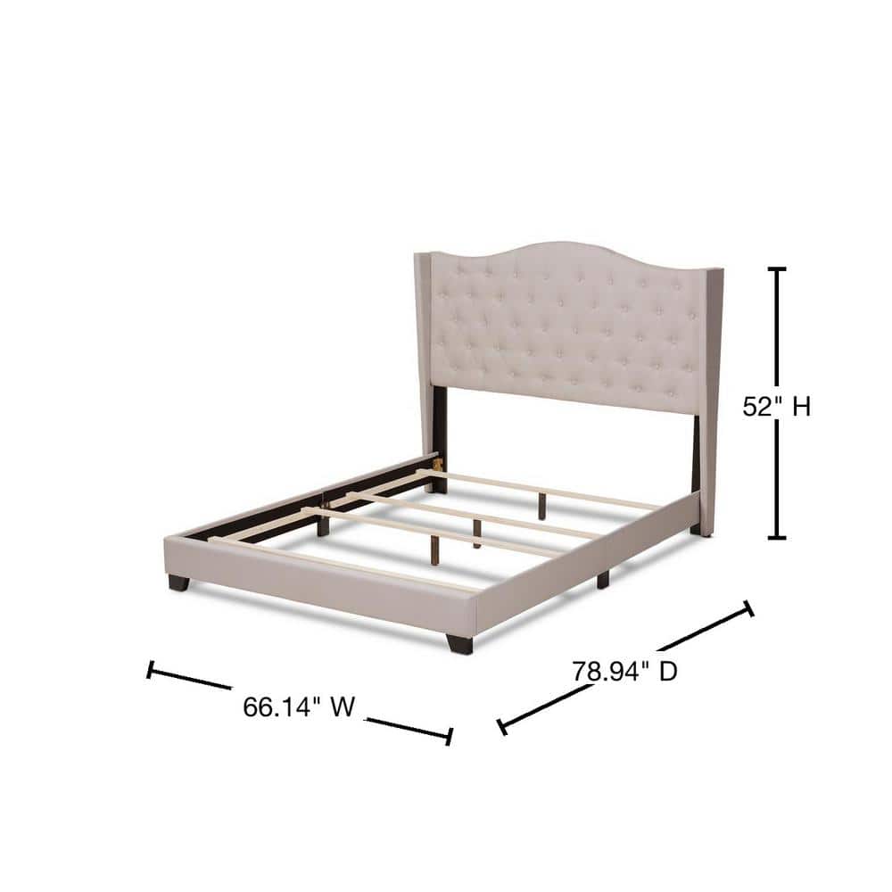 Contemporary Beige Queen Upholstered Bed with Tufted Headboard