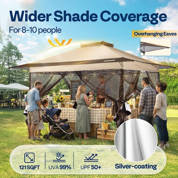 VIVOHOME 10 ft. x 10 ft. Double-Tiered Roof Pop Up Beige Canopy