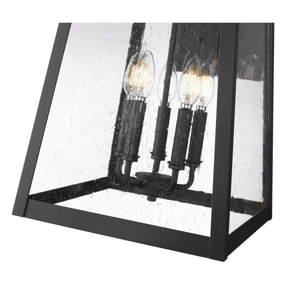 Rainer Black 5-Light Outdoor Wall Lantern with Seeded Glass