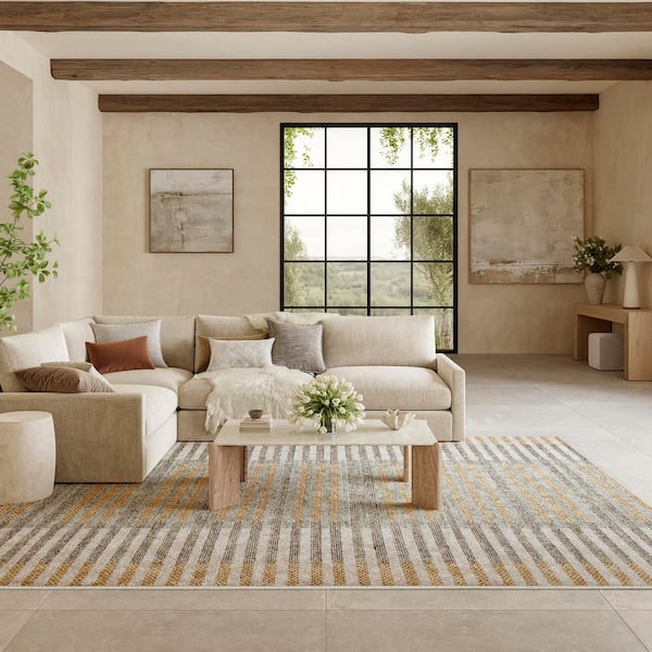Nordic Ivory Multicolor 8 ft. x 10 ft. Linear Contemporary Area Rug