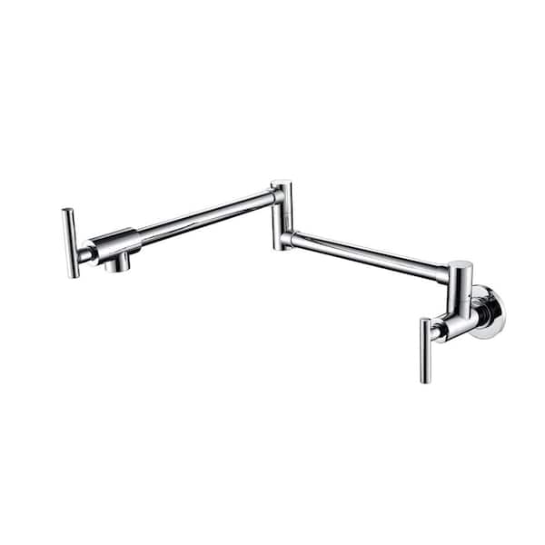 Lukvuzo Wall Mounted Pot Filler Faucet with Double Handle in Chrome