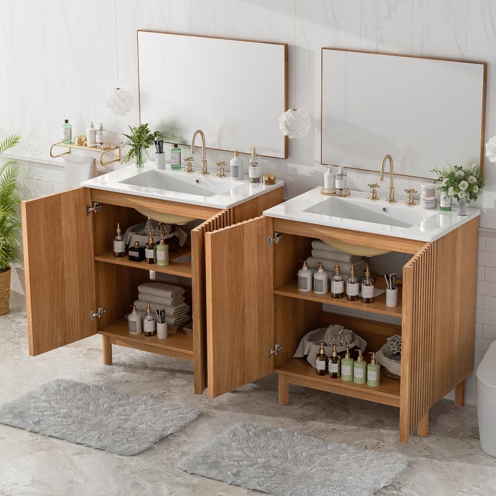 59.8 in.Wood Freestanding Bath Vanity with Ceramic Double Sink,4 Soft-Close Doors,Adjustable U-Shaped Shelf price history on PriceWatchPro