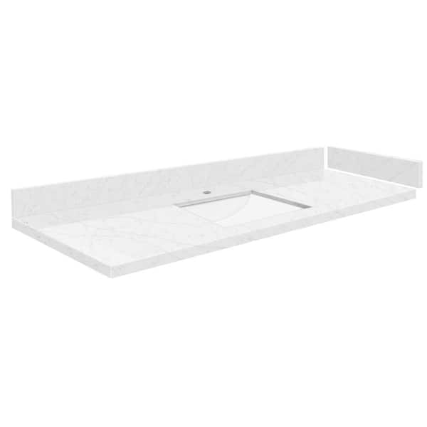 Transolid Silestone 61 in. W x 22.25 in. D Qt. White Rectangular Single Sink Vanity Top in Statuario