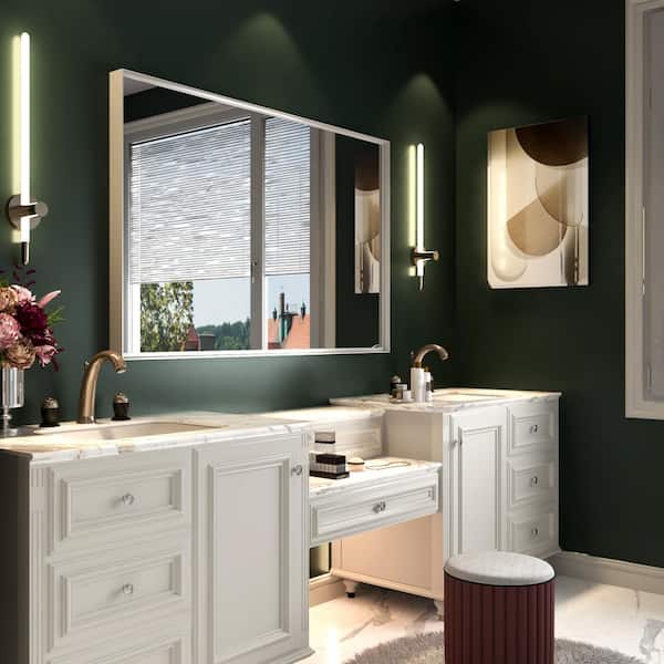 Unbranded 40 in. W x 30 in. H Large Rectangular Aluminium Framed Wall Bathroom Vanity Mirror in Glossy White