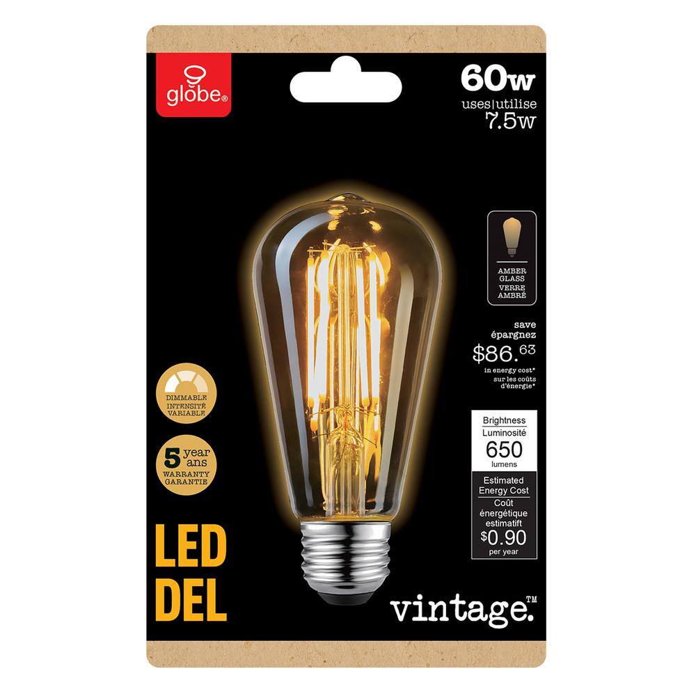 Amber Glass Vintage Edison Dimmable LED Bulb, 4-Pack