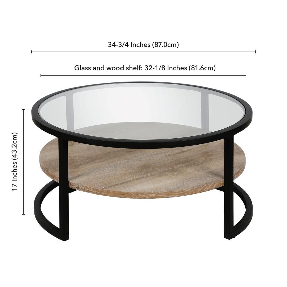 Elegance 34'' Round Limed Oak Coffee Table with Glass Top