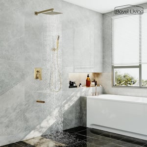Wall Mount Single-Handle 1-Spray Tub and Shower Faucet with Handheld Shower in Brushed Gold - 10 Inch (Valve Included)