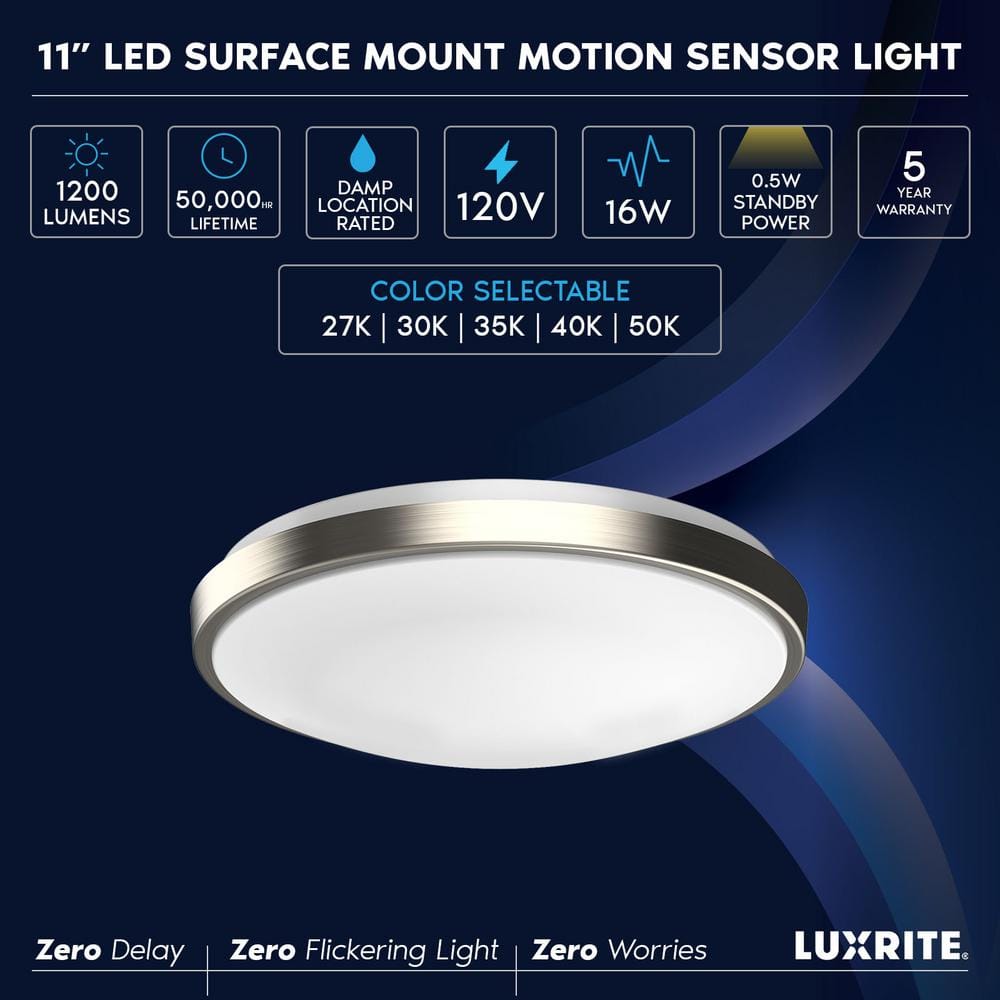 Brushed Nickel 11" LED Flush Mount Light with Motion Sensor