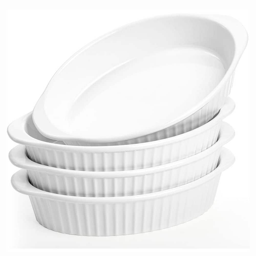 LAIFUCAM 4 Piece White Porcelain Oval Baking Dish Set Oven