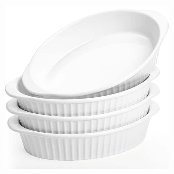 4 Piece White Porcelain Oval Baking Dish Set Oven Microwave Freezer Dishwasher Safe Au Gratin Lasagna Pan