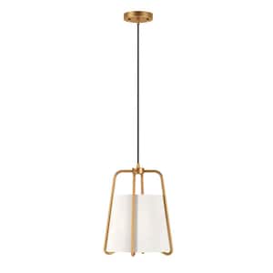 Marduk 1-Light Antique Brass Pendant with Fabric Shade