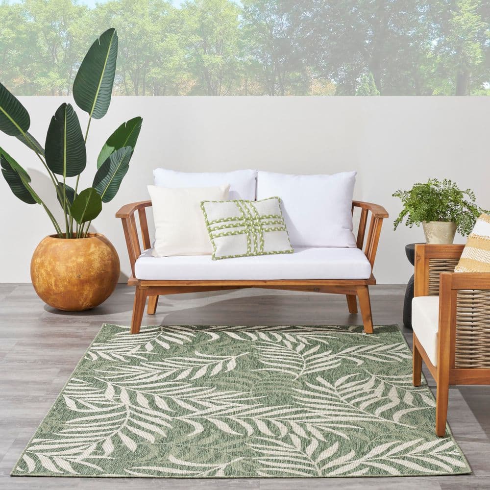 Nourison Garden Oasis Green Ivory 5 ft. x 7 ft. Nature-inspired Contemporary Area Rug 943521