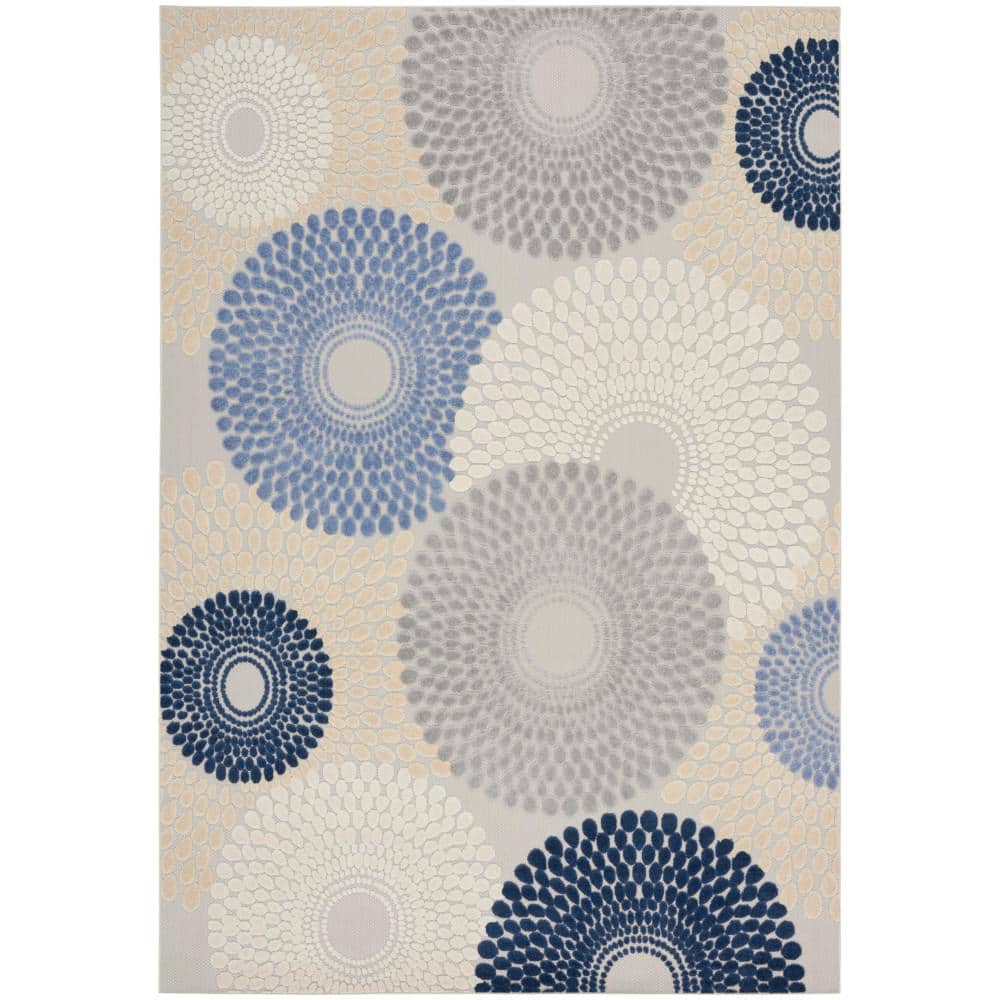 Aloha Geometric Blue/Grey Easy-Care Synthetic Area Rug 7'10" x 10'6"