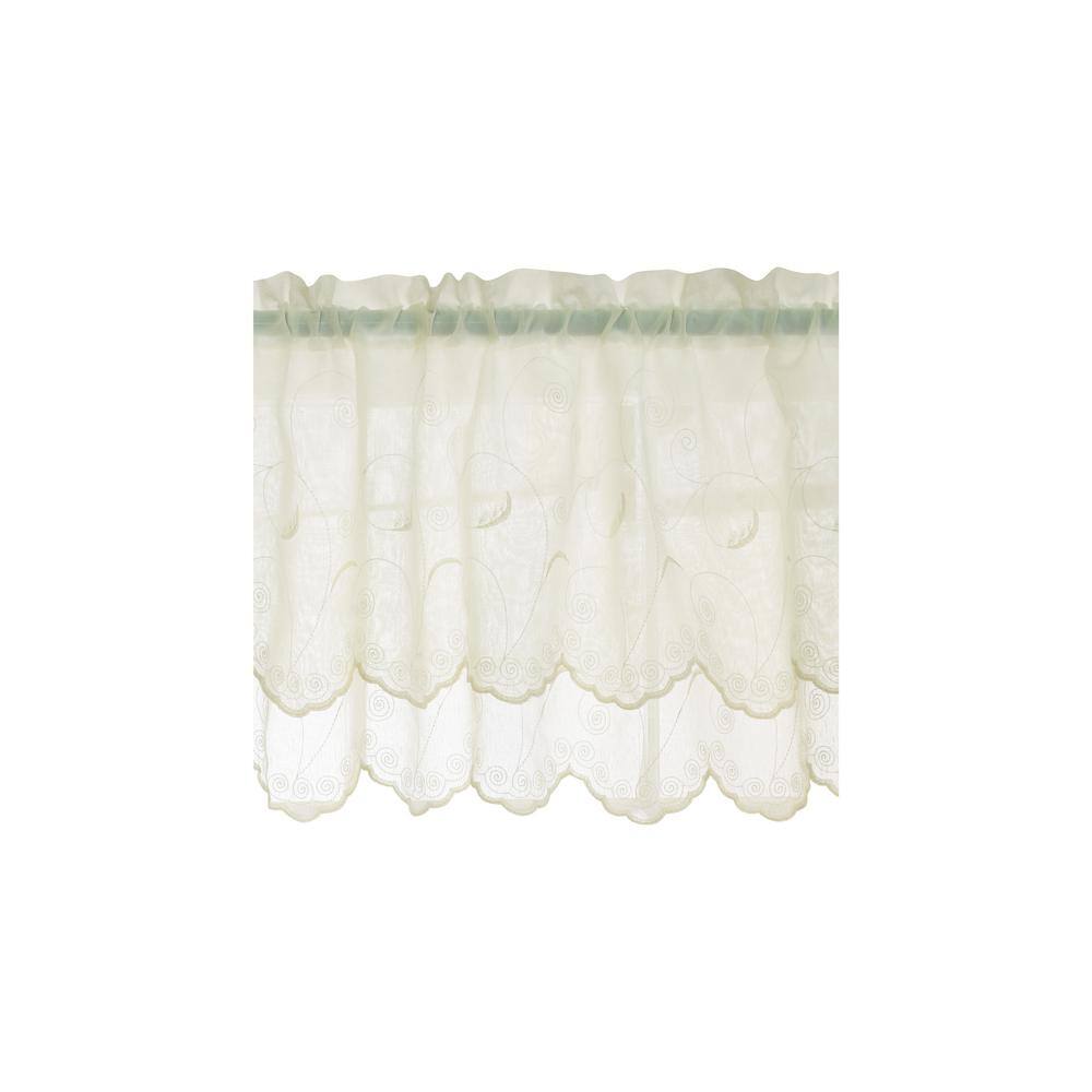 Cream Polyester Double Scalloped Valance with Scroll Motif, 54x17"