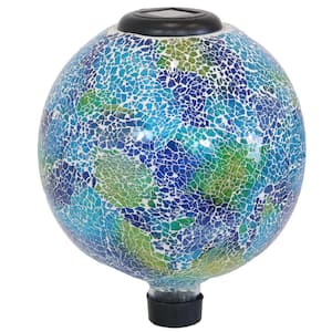 10 in. Azul Terra Crackled Glass Gazing Globe with LED Solar Light
