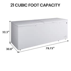 79.13 in. 21 cu. ft. Convertible Freezer, Manual Defrost Chest Freezer with Dual Lids, Garage Ready in White