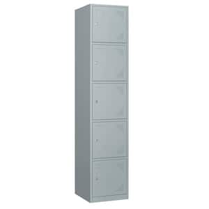 5-Tier Metal Locker with Keys for Employees Staff Gym Storage 17 in. D x 15 in. W x 71 in. H in Grey