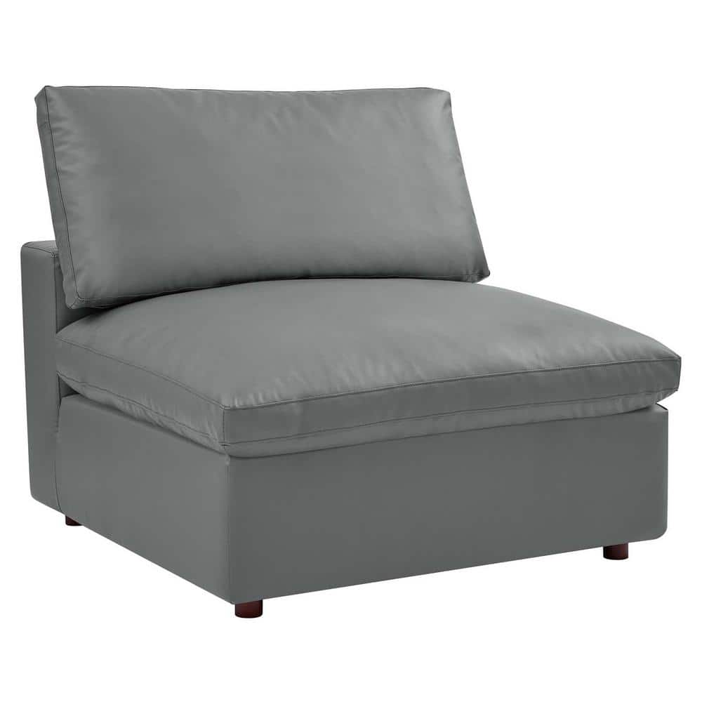Gray Faux Leather Six-Piece Sectional Sofa with Ottoman