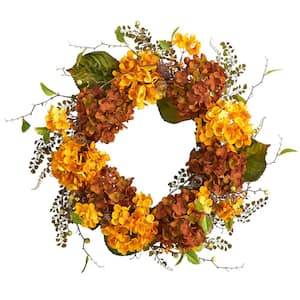 24 in. Orange Fall Hydrangea Artificial Autumn Wreath