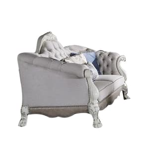 Dresden 74 in. Synthetic Leather and Bone White Finish Solid Leather 2 Seat Loveseat