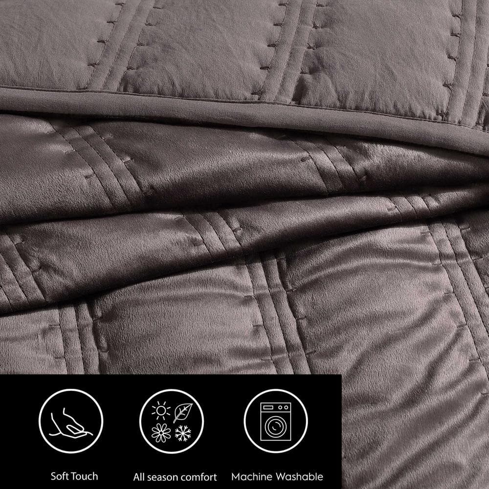 Plum Brown Velvet Queen Quilt Set with Shams