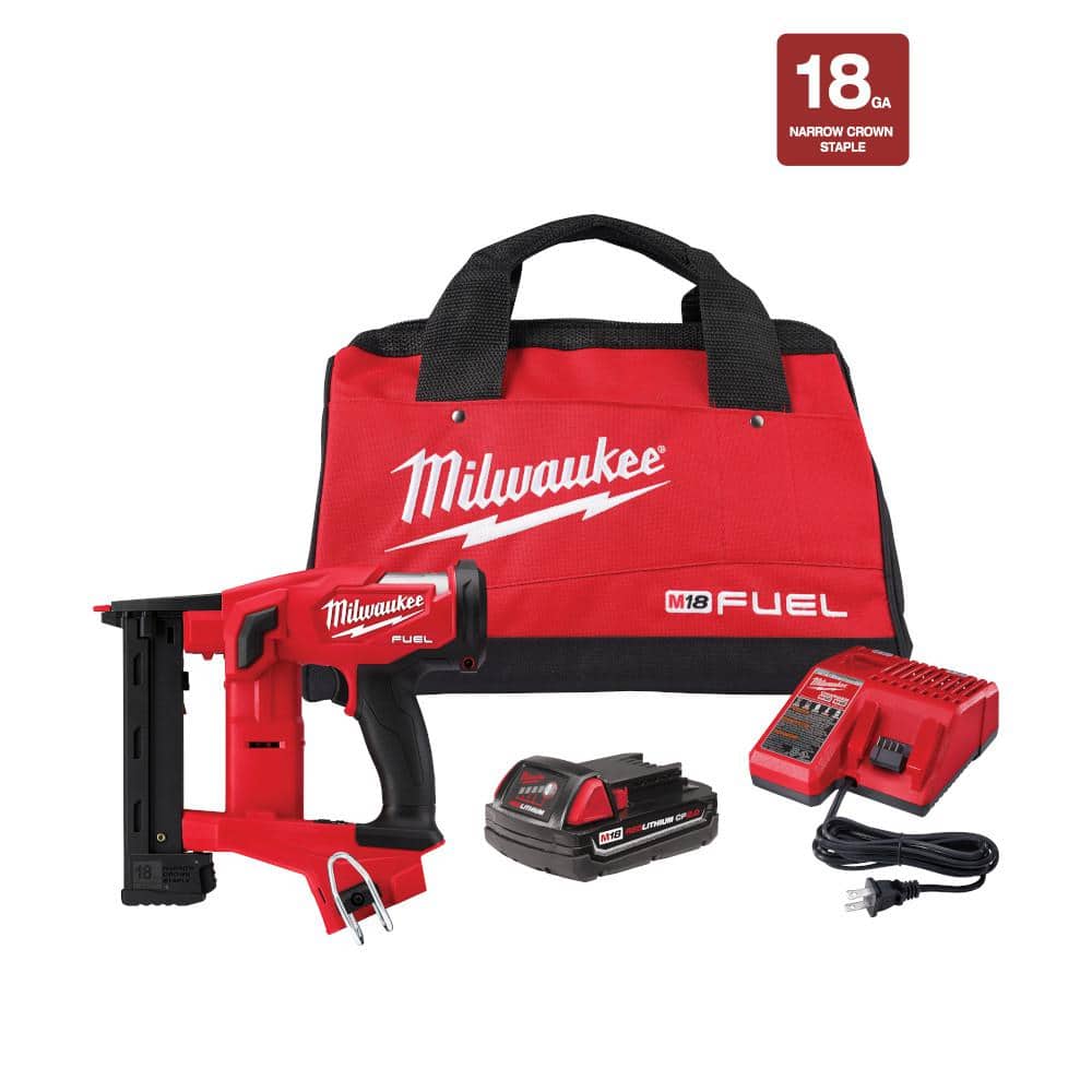 Milwaukee M18 FUEL 18-Volt Lithium-Ion Brushless Cordless 18-Gauge 1/4 in. Narrow Crown Stapler Kit w/ Battery 2Ah, Charger & Bag 2749-21CT Sansujyuku sansujyuku.com