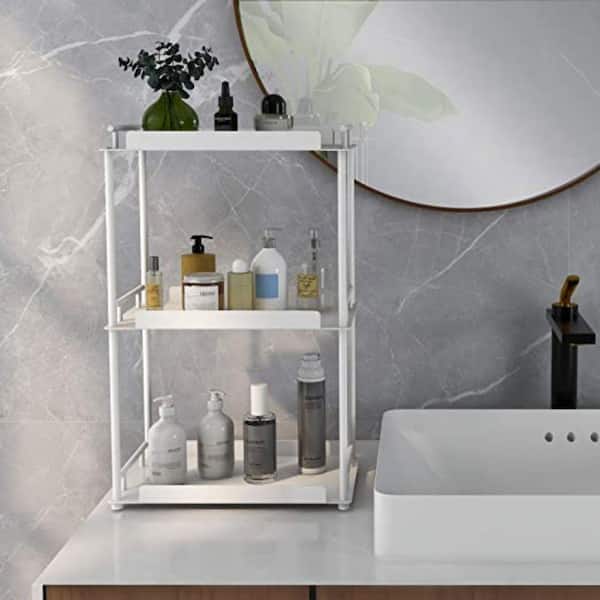 NIUBEE Bathroom Countertop Organizer Shelf, 3 Tier Acrylic Tray Vanity Counter Skincare Organizer, Kitchen Under Sink Standing Rack, Home Storage for
