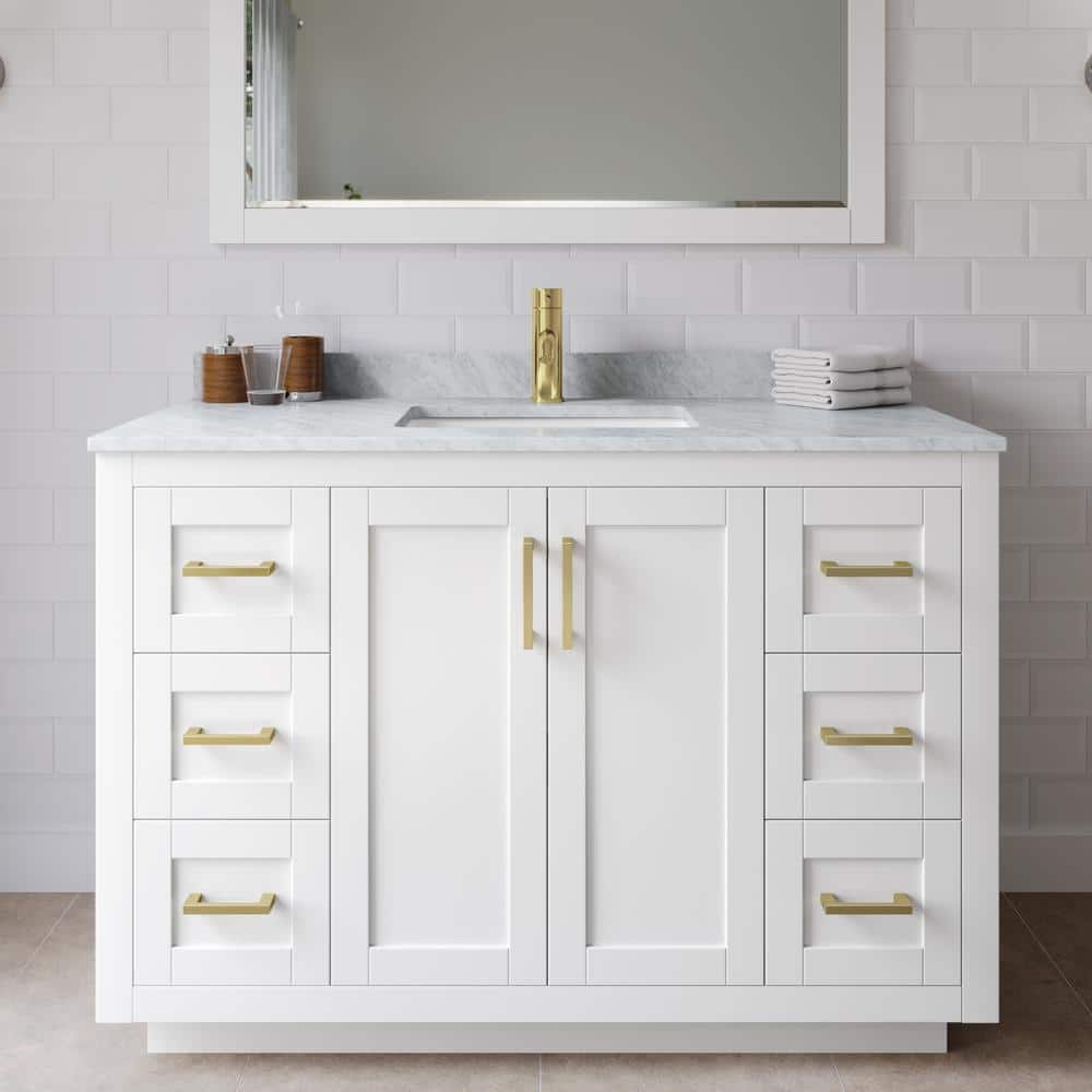 Miranda 48 in. W Single Bath Vanity in White with Marble Vanity Top in White Carrara with White Basin and Mirror price history on PriceWatchPro
