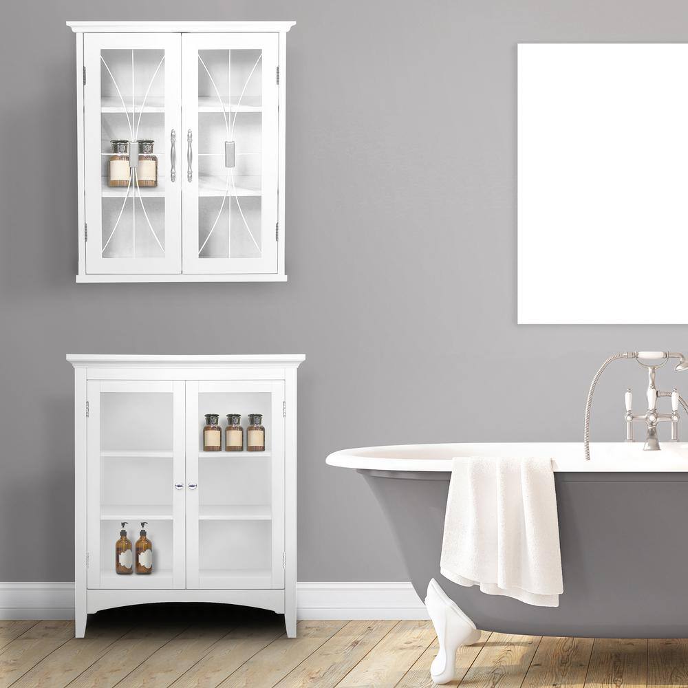 White Engineered Wood Wall Cabinet with Tempered Glass Doors