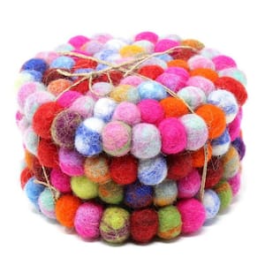 Rainbow Felt Ball Coasters (4-Pack)