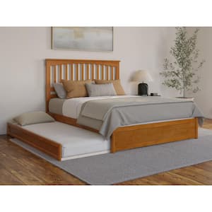 Everett Light Toffee Natural Bronze Solid Wood Frame Queen Platform Bed with Panel Footboard Twin XL Trundle