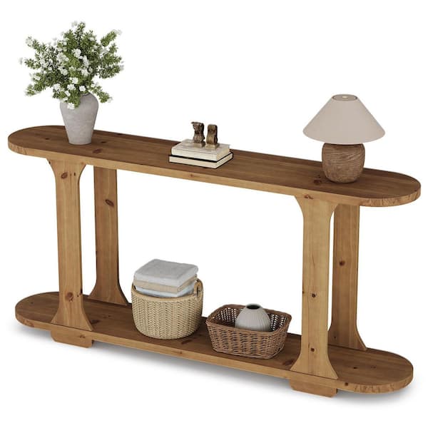BYBLIGHT Turrella 63 in. Brown Rectangle Solid Wood Entry Table with ...