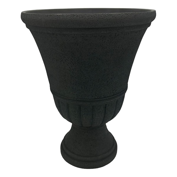 Vigoro 16 in. L x 16 in. W x 21 in. H Almost Black Composite Urn ...