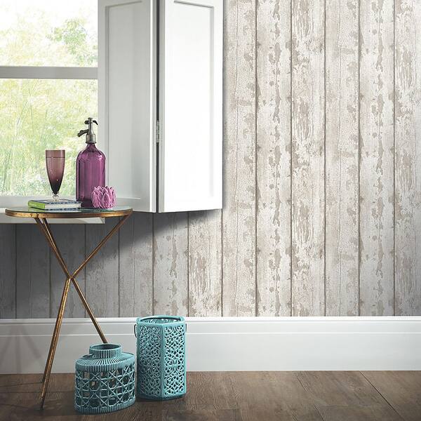 Ambrose Cream White Wood Plank Wallpaper Sample