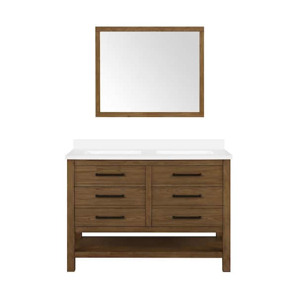 OVE Decors Chase 48 in. W x 22 in. D x 34 in. H Double Sink Bath Vanity in Rustic Oak with White Engineered Stone Top with Mirror