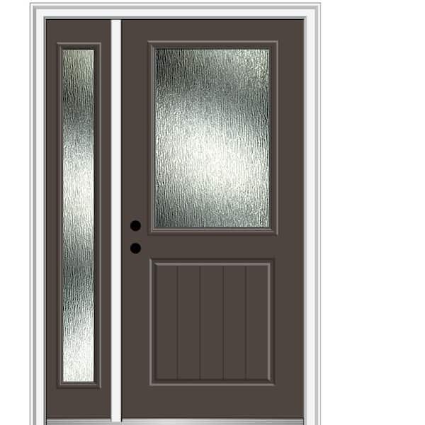 MMI Door Rain Glass 50 in. x 80 in. Right-Hand Inswing Brown Fiberglass Prehung Front Door on 4-9/16 in. Frame