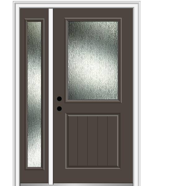 MMI Door Rain Glass 50 in. x 80 in. Right-Hand Inswing Brown Fiberglass Prehung Front Door on 6-9/16 in. Frame