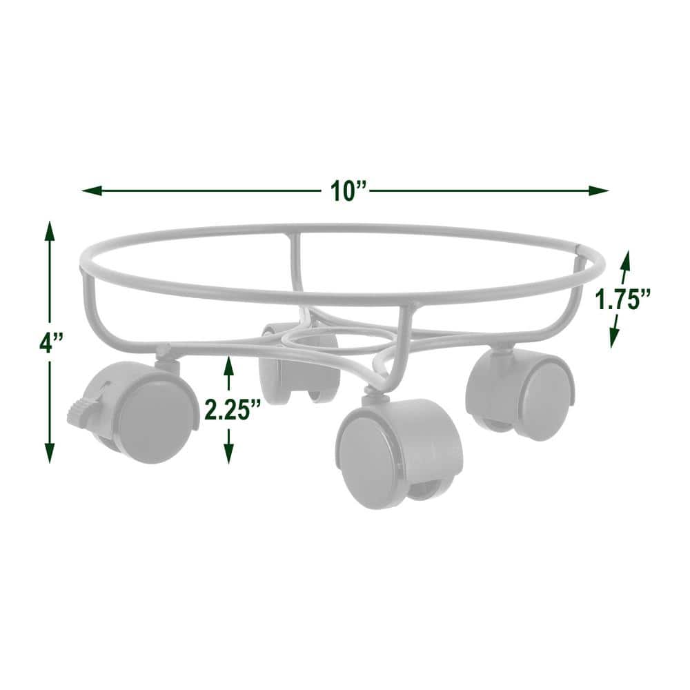 10-Inch Black Metal Heavy-Duty Plant Caddy with Wheels