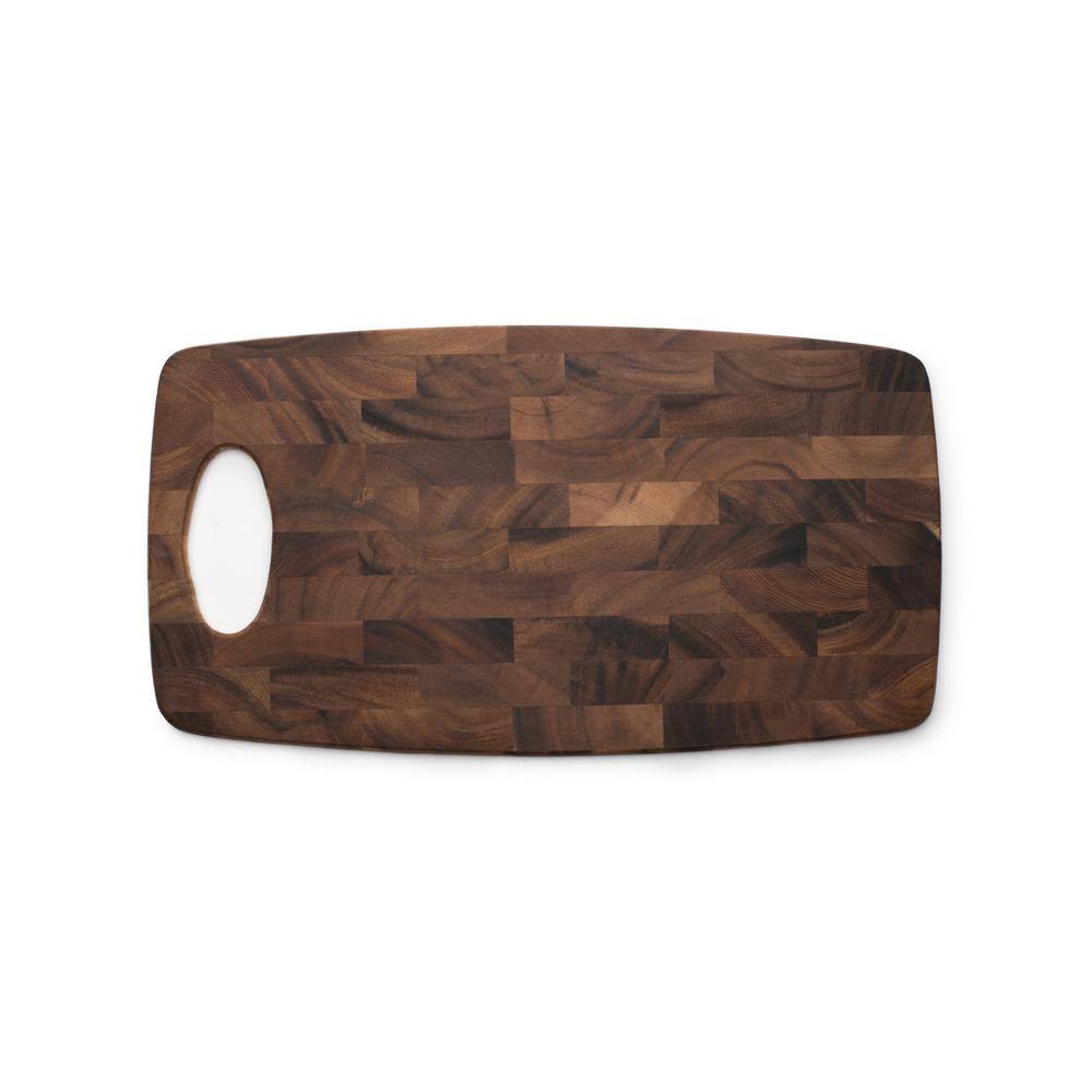 Acacia Wood Rectangular End Grain Cutting Board with Handle