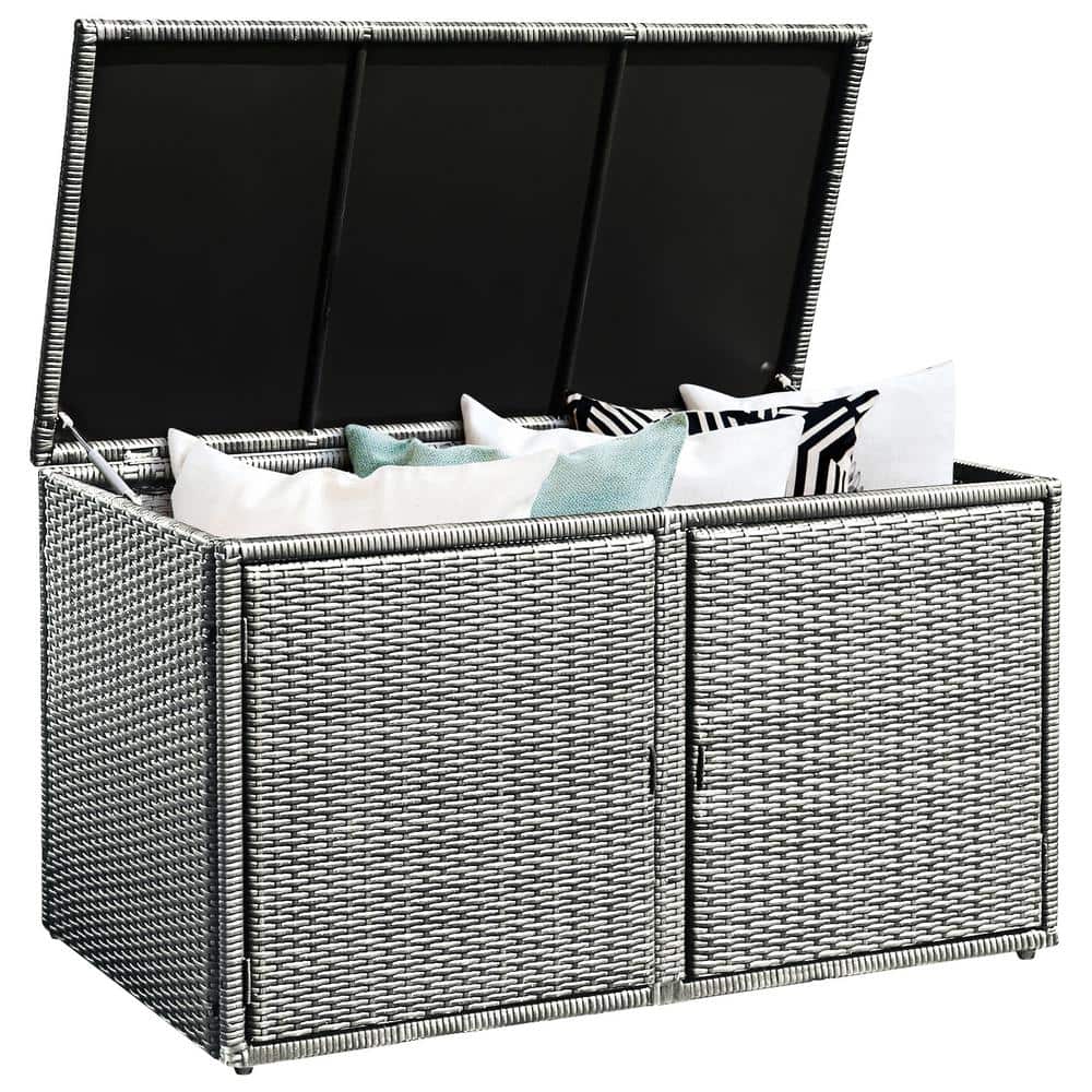Gray Wicker and Steel Weather-Resistant Outdoor Storage Box