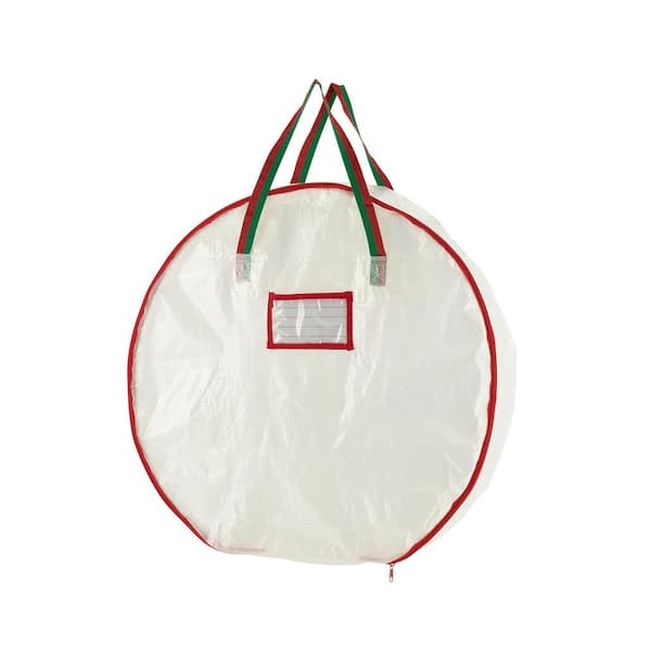HOUSEHOLD ESSENTIALS 24 in. Artificial W White with Red and Green Trim, Wreath Storage Bags